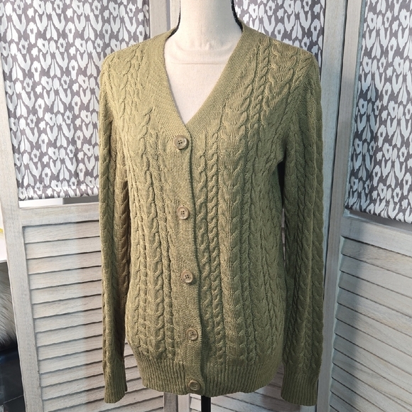 Belle by Kim Gravel Sweaters - NWOT Belle by Kim Gravel Sage/Olive Cable Knit Cardigan Hip-Length